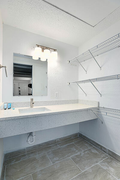 Vanity with mirror and storage